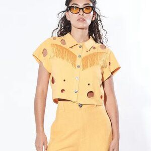 Fashion Brand Swiss Cheese Button Down Shirt Fringe